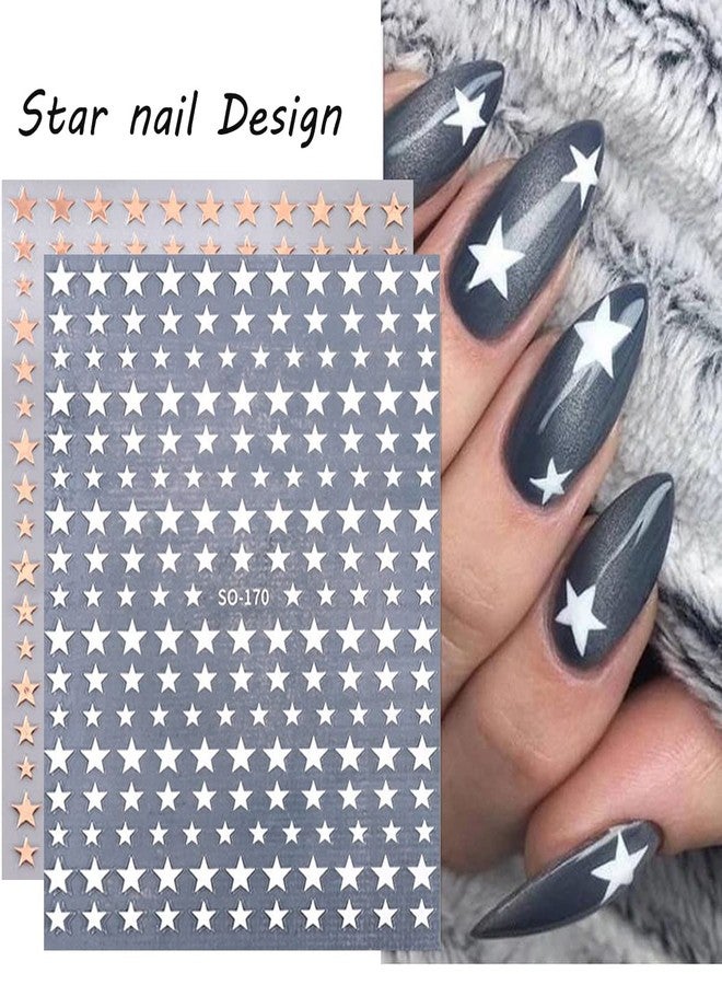 BSBTBZ 6 Sheets Star Nail Stickers 3D Glitter Shiny Gold Silver White Black Stars Nail Art Sticker Geometry Star Sticker DIY Transfer Decal Designs Nail Tips DIY Manicure Luxury Nail Art Decoration Supplies - Image 5